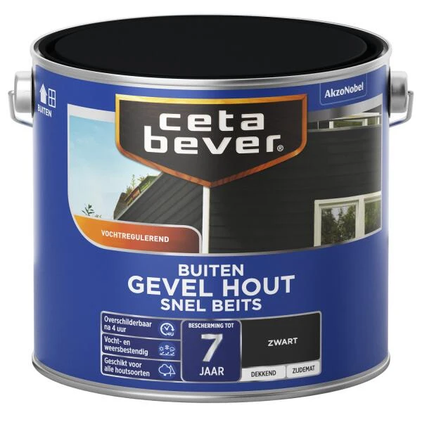 Cetabever Snelbeits Gevel Hout Dekkend, Zwart - 2,5 L