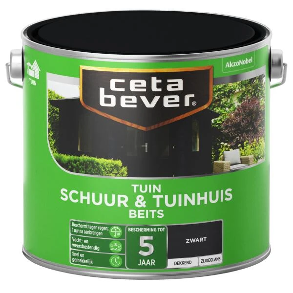 Cetabever Tuinbeits Schuur & Tuinhuis Dekkend, Zwart - 2,5 L